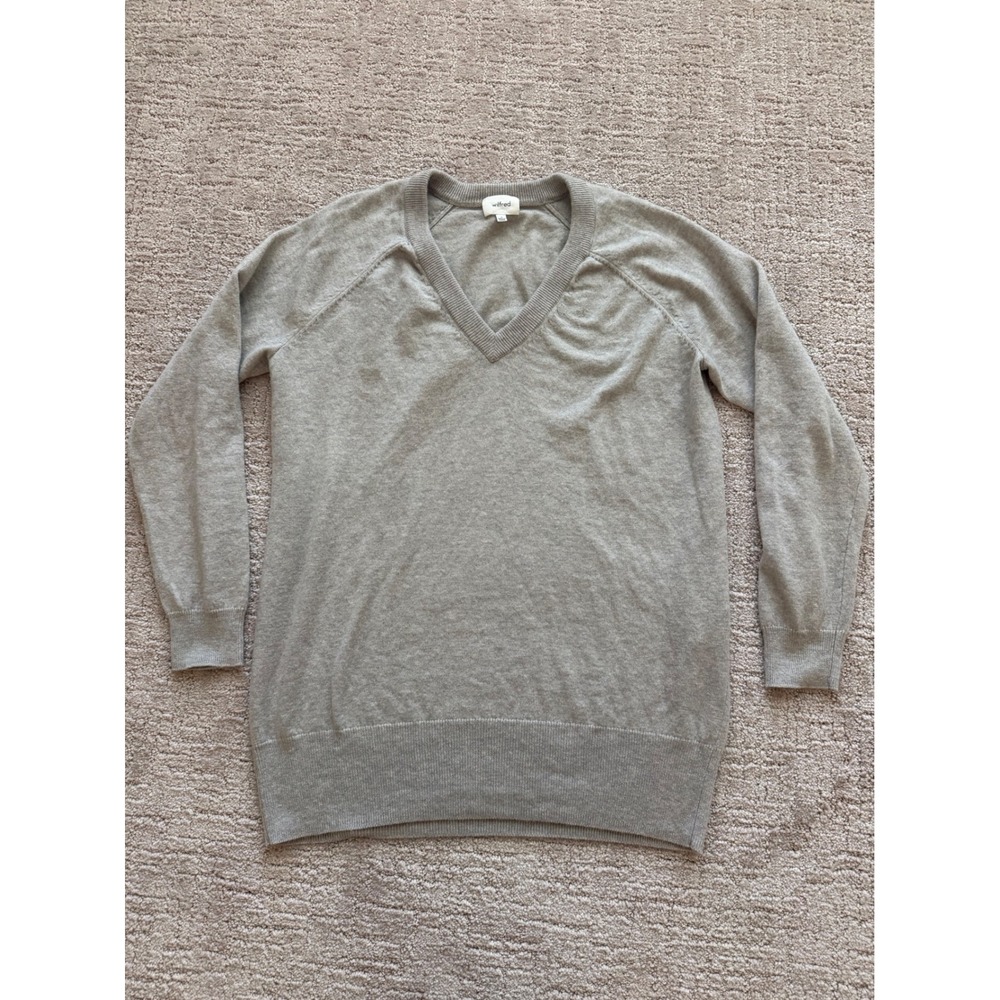 Wilfred Aritzia V-Neck Sweater Women S Grey Wool Cashmere Knit Pullover Luxury - Picture 1 of 9